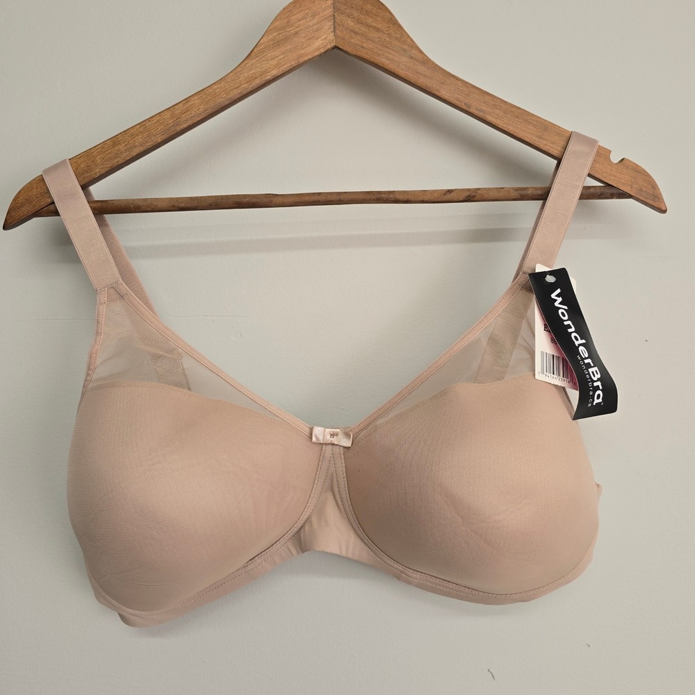 Wonderbra 2 Ways to Wear Underwire Bra 40D Beige Mesh Trim Minimalist E2677H
